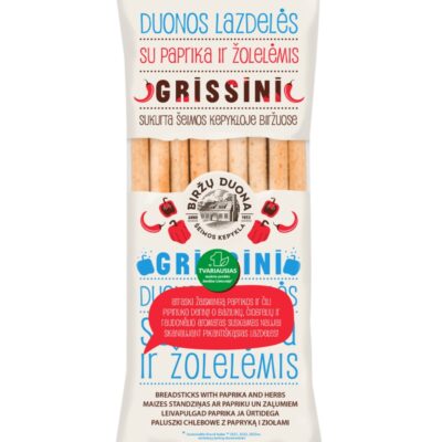 Biržų duona „Grissini“ duonos lazdelės su paprika ir žolelėmis