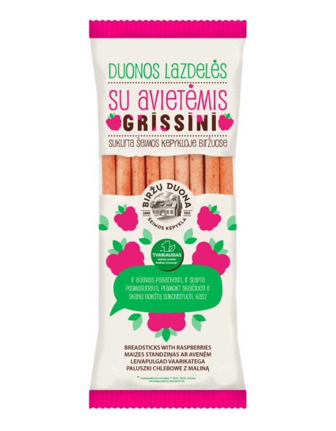 Biržų duona „Grissini“ duonos lazdelės su avietėmis